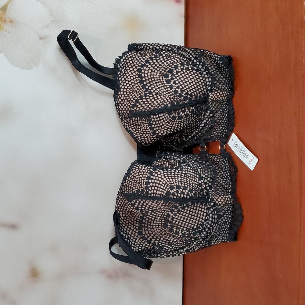 Aodore Me Black Mesh Bra with Gold Accents - 32F